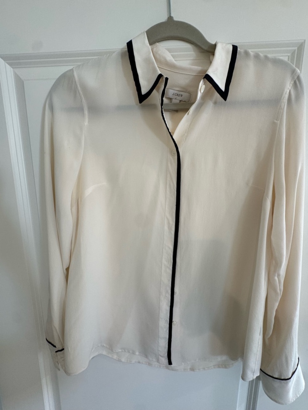 J. Crew Cream Button-Up Blouse with Black Trim